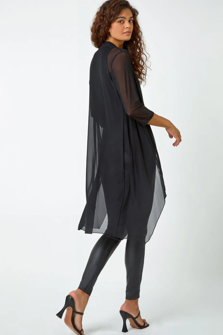 Roman Black 3/4 Sleeve Mesh Longline Kimono