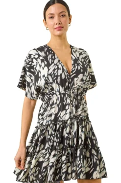 Roman Black Abstract Boho Mini Dress