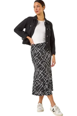 Roman Black Abstract Checked Print Skirt