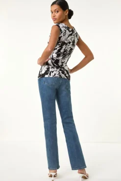 Roman Black Abstract Cowl Neck Vest Top