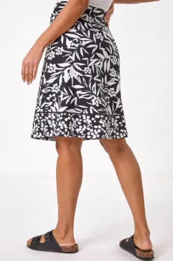Roman Black A-Line Palm Mono Print Skirt