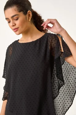 Roman Black Asymmetric Dobby Overlay Top