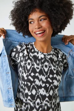 Roman Black Aztec Print Pocket Tunic Top