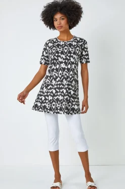 Roman Black Aztec Print Pocket Tunic Top