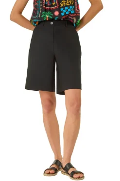 Roman Black Buttoned Wide Leg Stretch Shorts