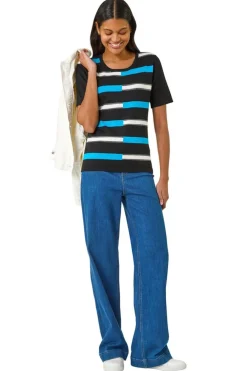 Roman Black Colour Block Stripe Knit Top