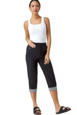 Roman Black Contrast Detail Cropped Stretch Trousers