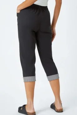 Roman Black Contrast Detail Cropped Stretch Trousers
