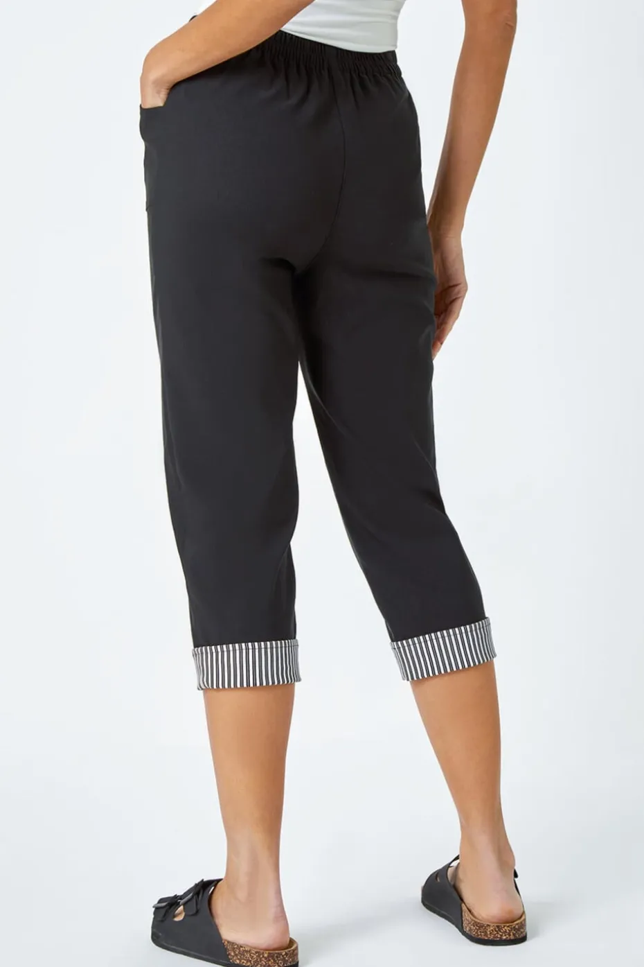 Roman Black Contrast Detail Cropped Stretch Trousers