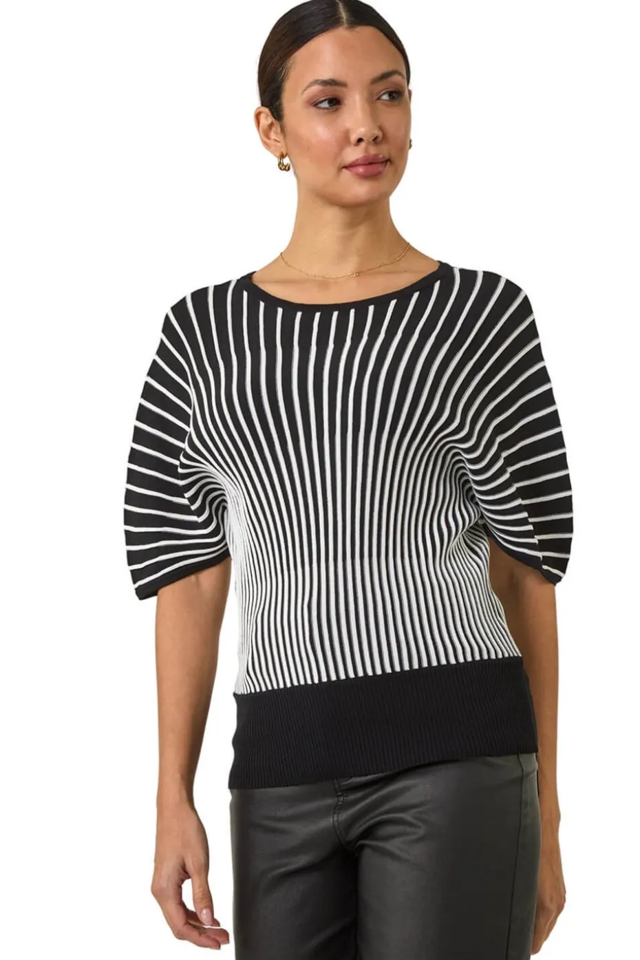 Roman Black Contrast Stripe Ribbed Knit Jumper
