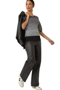 Roman Black Contrast Stripe Ribbed Knit Jumper