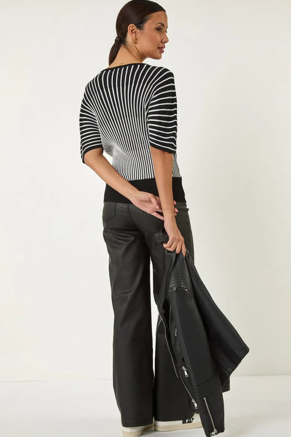 Roman Black Contrast Stripe Ribbed Knit Jumper