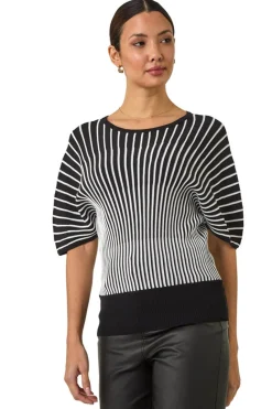 Roman Black Contrast Stripe Ribbed Knit Jumper
