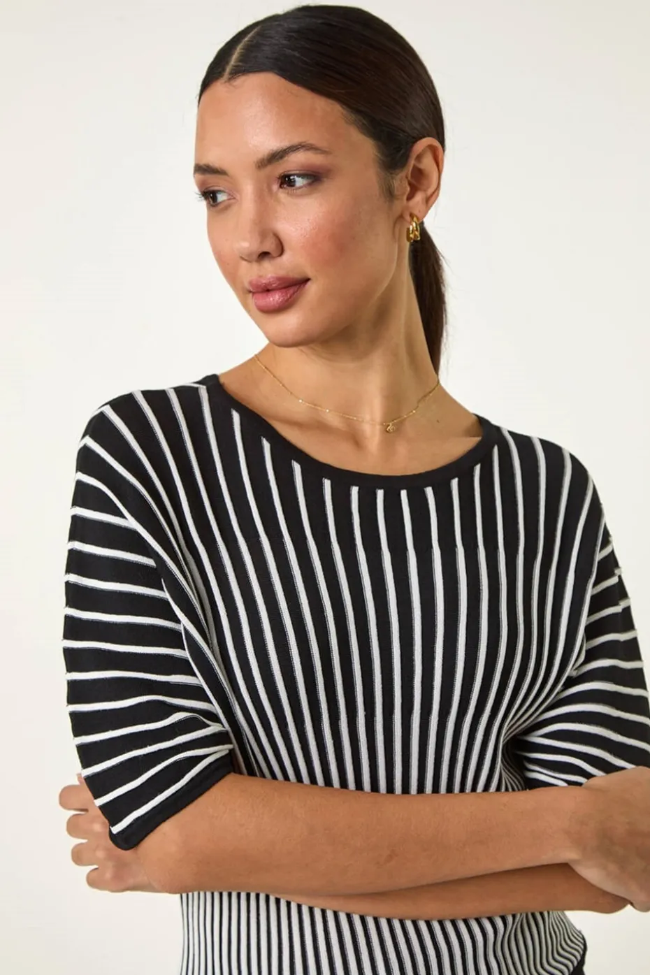 Roman Black Contrast Stripe Ribbed Knit Jumper