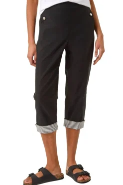 Roman Black Contrast Stripe Cropped Stretch Trouser