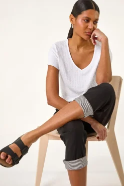 Roman Black Contrast Stripe Cropped Stretch Trouser