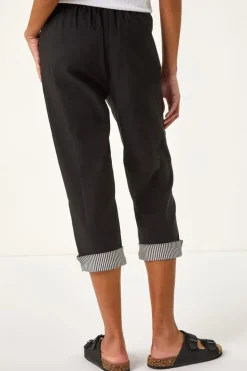 Roman Black Contrast Stripe Cropped Stretch Trouser