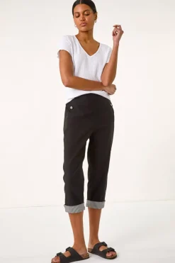 Roman Black Contrast Stripe Cropped Stretch Trouser