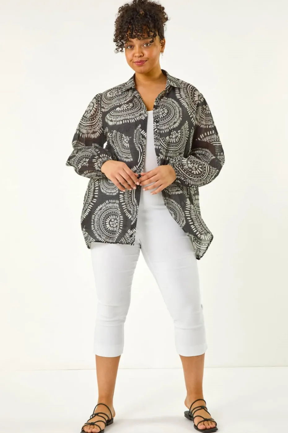 Roman Black Curve Abstract Print Woven Shirt