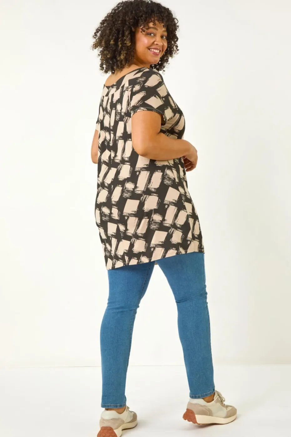 Roman Black Curve Bardot Geometric Stretch Top