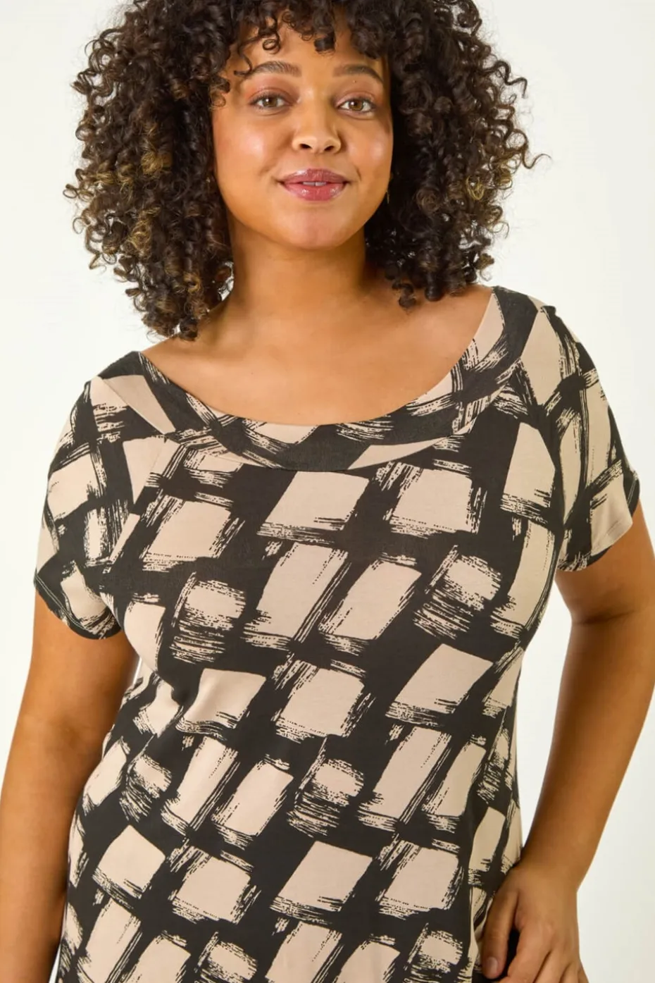 Roman Black Curve Bardot Geometric Stretch Top