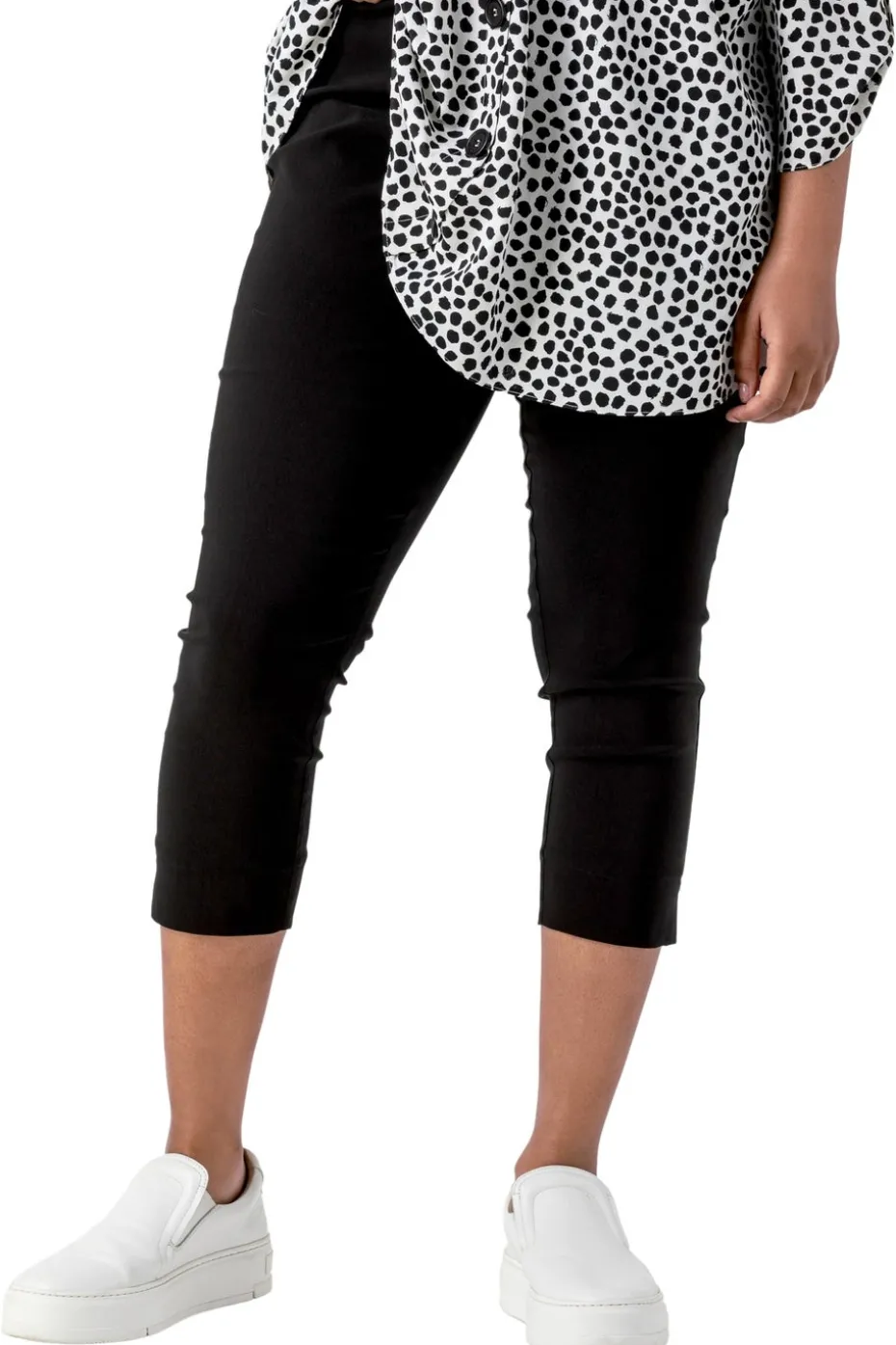 Roman Black Curve Cropped Stretch Side Split Trouser