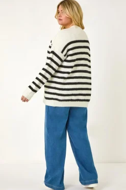 Roman Black Curve Stripe Edge to Edge Cardigan