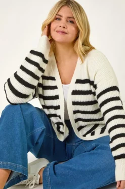Roman Black Curve Stripe Edge to Edge Cardigan