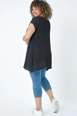 Roman Black Curve Textured Short Sleeve T-Shirt