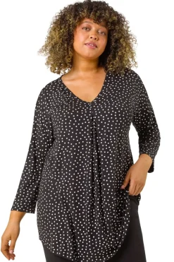 Roman Black Curve V-Neck Spot Print Tunic