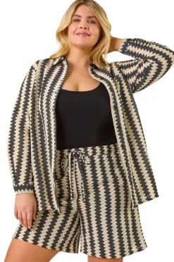 Roman Black Curve Zig Zag Woven Shirt