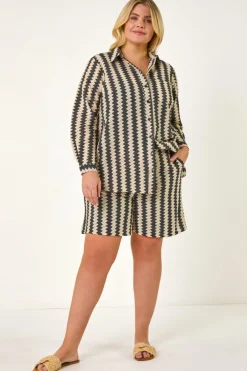 Roman Black Curve Zig Zag Woven Shirt