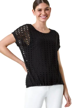 Roman Black Cut Out Detail Stretch Top