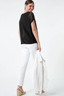 Roman Black Cut Out Detail Stretch Top