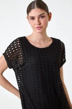 Roman Black Cut Out Detail Stretch Top