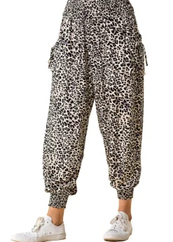 Roman Black Elastic Waist Animal Hareem Lounge Pants