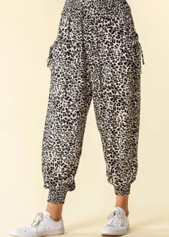 Roman Black Elastic Waist Animal Hareem Lounge Pants