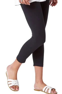 Roman Black Elastic Waist Stretch Cropped Leggings