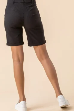 Roman Black Elastic Waist Turn Up Stretch Shorts