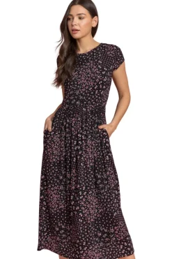 Roman Black Patchwork Floral Stretch Jersey Dress