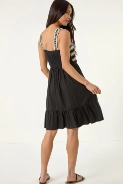 Roman Black Petite Crochet Bodice Strap Dress