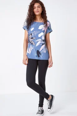 Roman Black Stretch Plain Elastic Waist Leggings