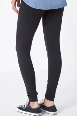 Roman Black Stretch Plain Elastic Waist Leggings