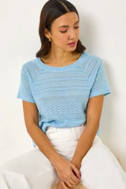 Roman Blue Crochet Knit Top
