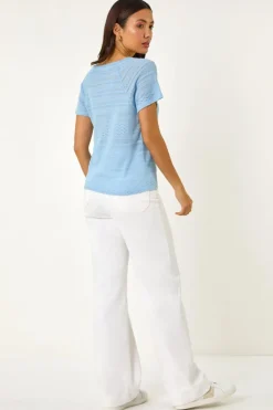 Roman Blue Crochet Knit Top