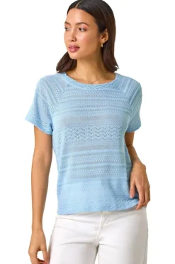 Roman Blue Crochet Knit Top