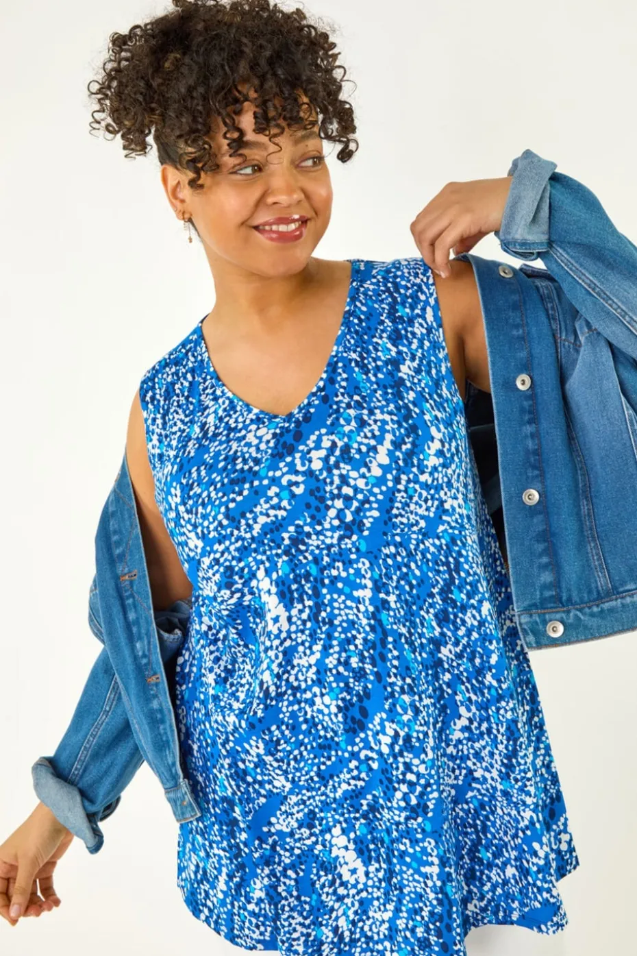 Roman Blue Curve Printed Swing Vest Top