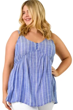 Roman Blue Curve Stripe Woven Button Vest