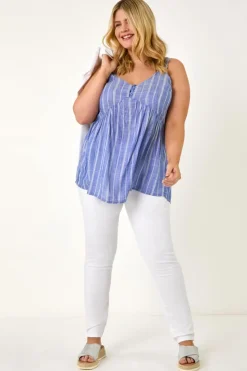 Roman Blue Curve Stripe Woven Button Vest