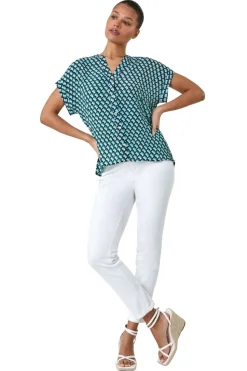 Roman Blue Geometric Print Relaxed Shirt